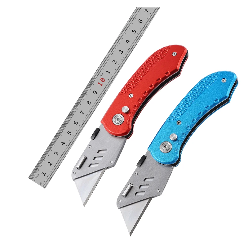 Free Sample Replaceable Blade Folding Aluminum Handle Utility Pocket Box Cutter Quick Change Blade Carpet Knife Drywall Cutter