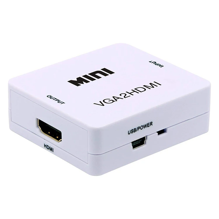 VGA to HDMI Converter, 1080P Full HD Mini VGA to HDMI Audio Video Adapter Box with USB Cable and 3.5mm Audio Port Cable Sup