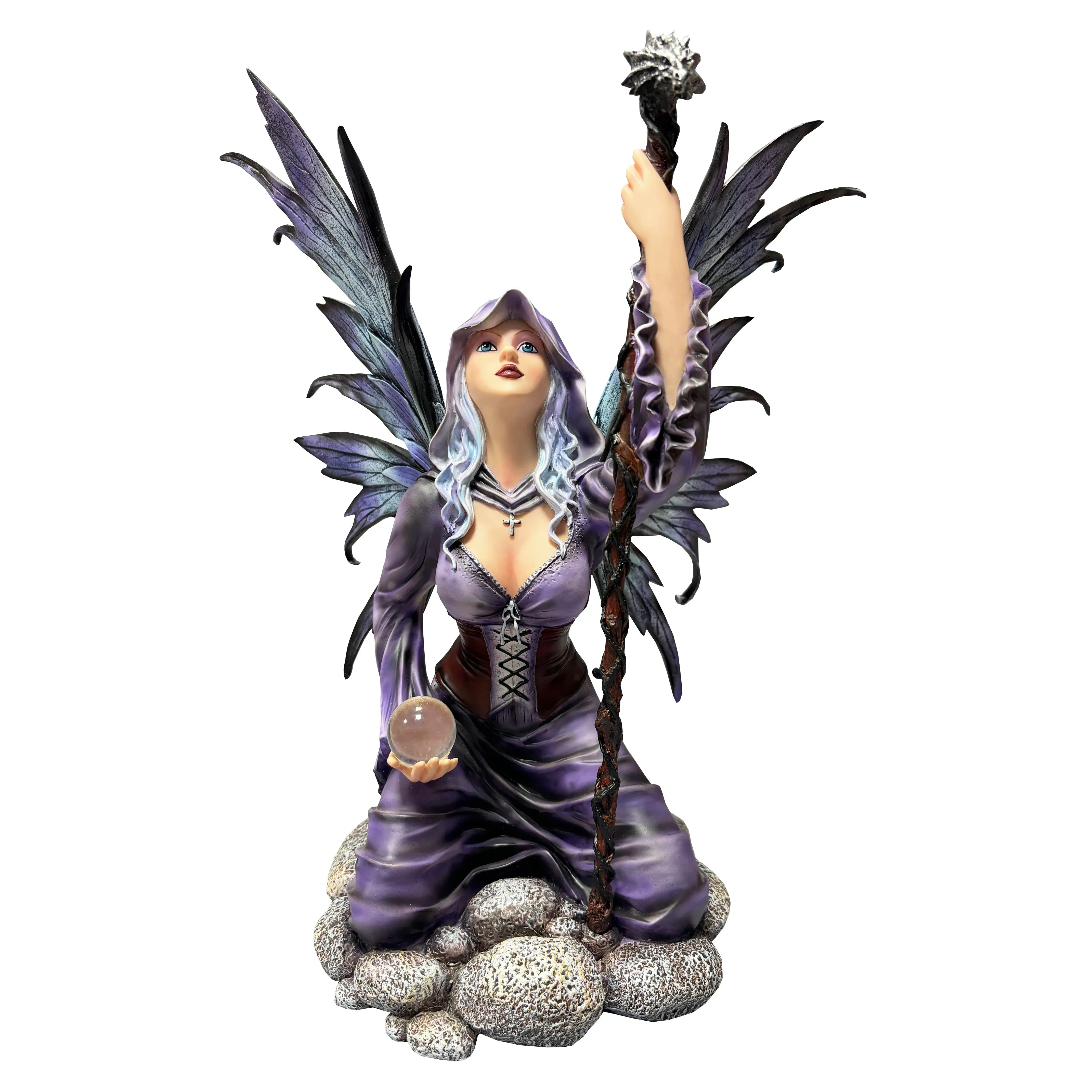 Custom resin fairy figurine fairy holding magic wand with glass ball resin home decoration