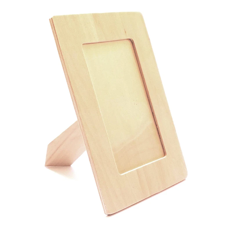 Hand Made ply Wood Crafts natural color Wooden DIY Pictures Photo Frame with stand