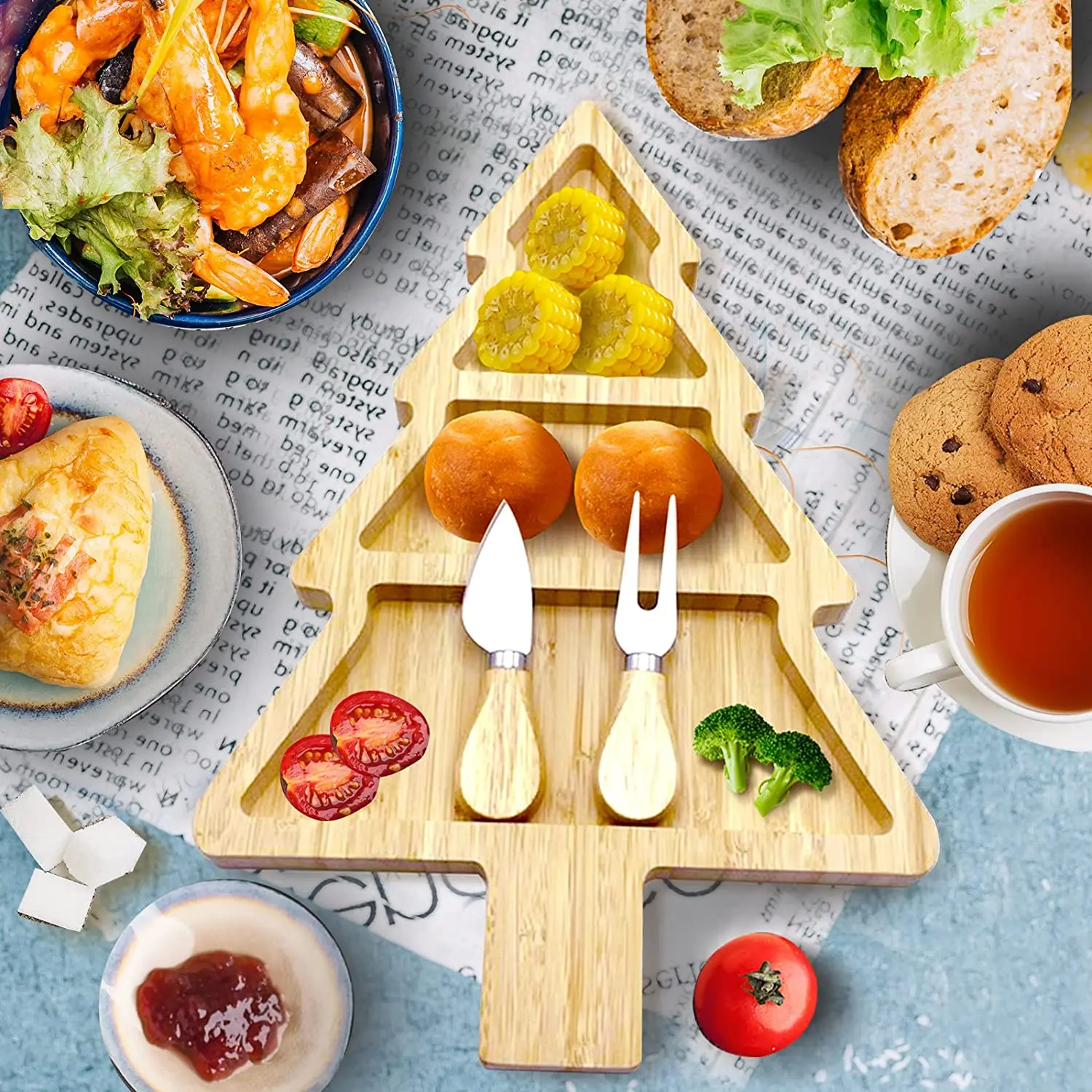 Customized Snack Appetizer Trays Bamboo Pates Christmas Tree Dessert Serving Dishes