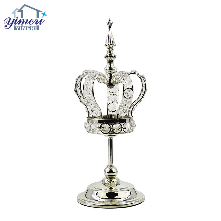 Custom 5 Size Unique Gold Metal Crown Crystal Candle Holder For Wedding Favors