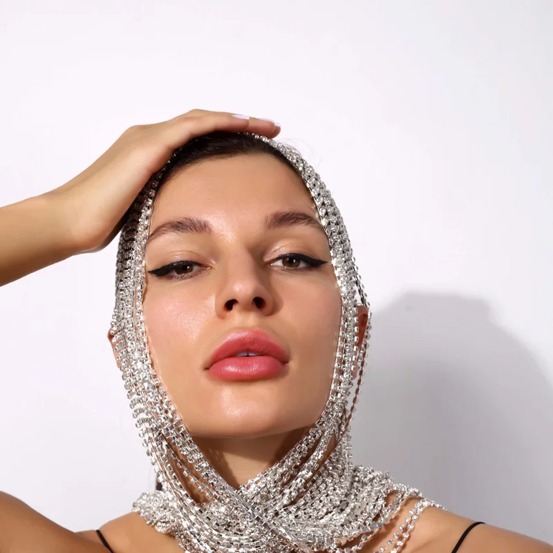  New Fashion Women Hair Chain Rhinestone Headband Super Long Tassel Crystal Cover Head