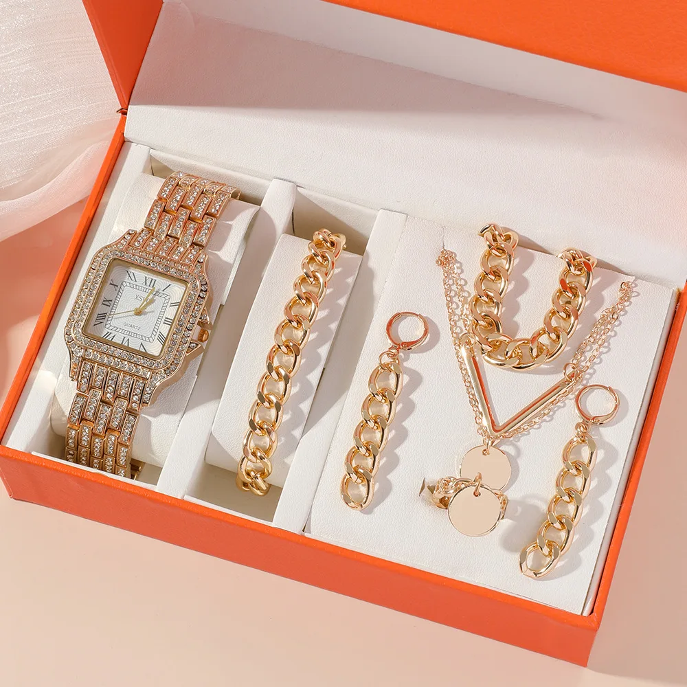 2024 OEM Watch Stainless Steel Bracelet Necklace Steel Strap Quartz Watch Set New