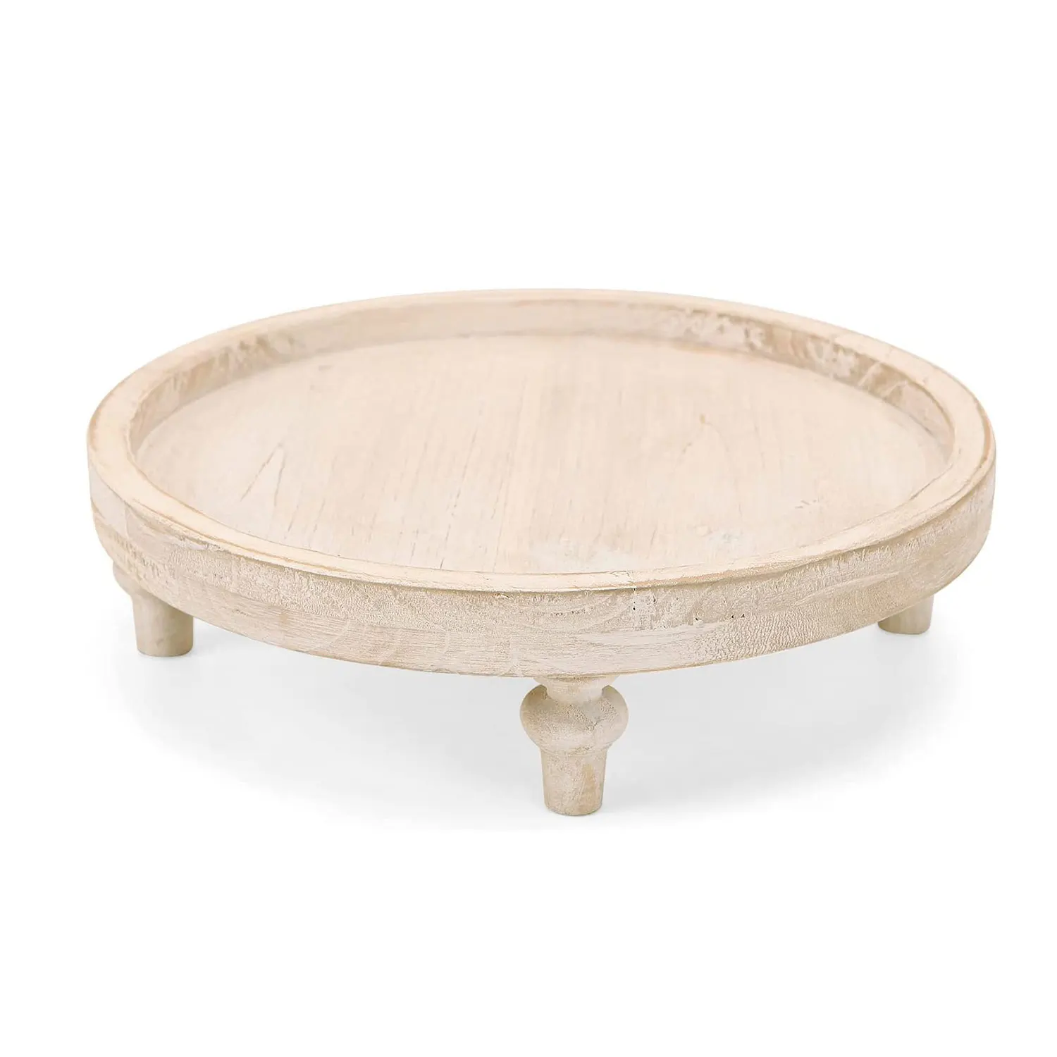 White Round Rustic Wood Decorative Tray  12 Inch Rustic Farmhouse Centerpiece Decor for Coffee Bar  Kitchen Counter, Dining Room