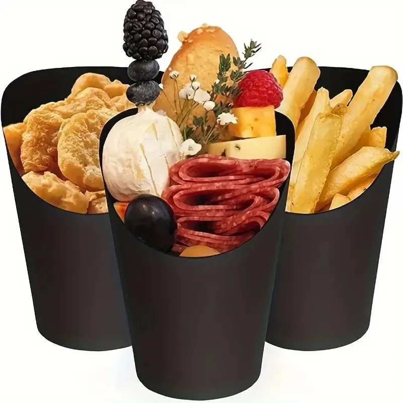 Disposable Black Color Food Cones Paper Popcorn Boxes French Fry Holder Take-out Party French Fry Cups