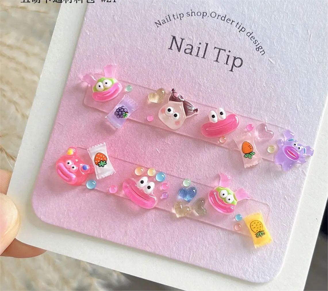Resin Pink Flower Nail Charms Cute Cartoon Frog Bear Nail Art Decorations Accessories DIY Handmade Crafts
