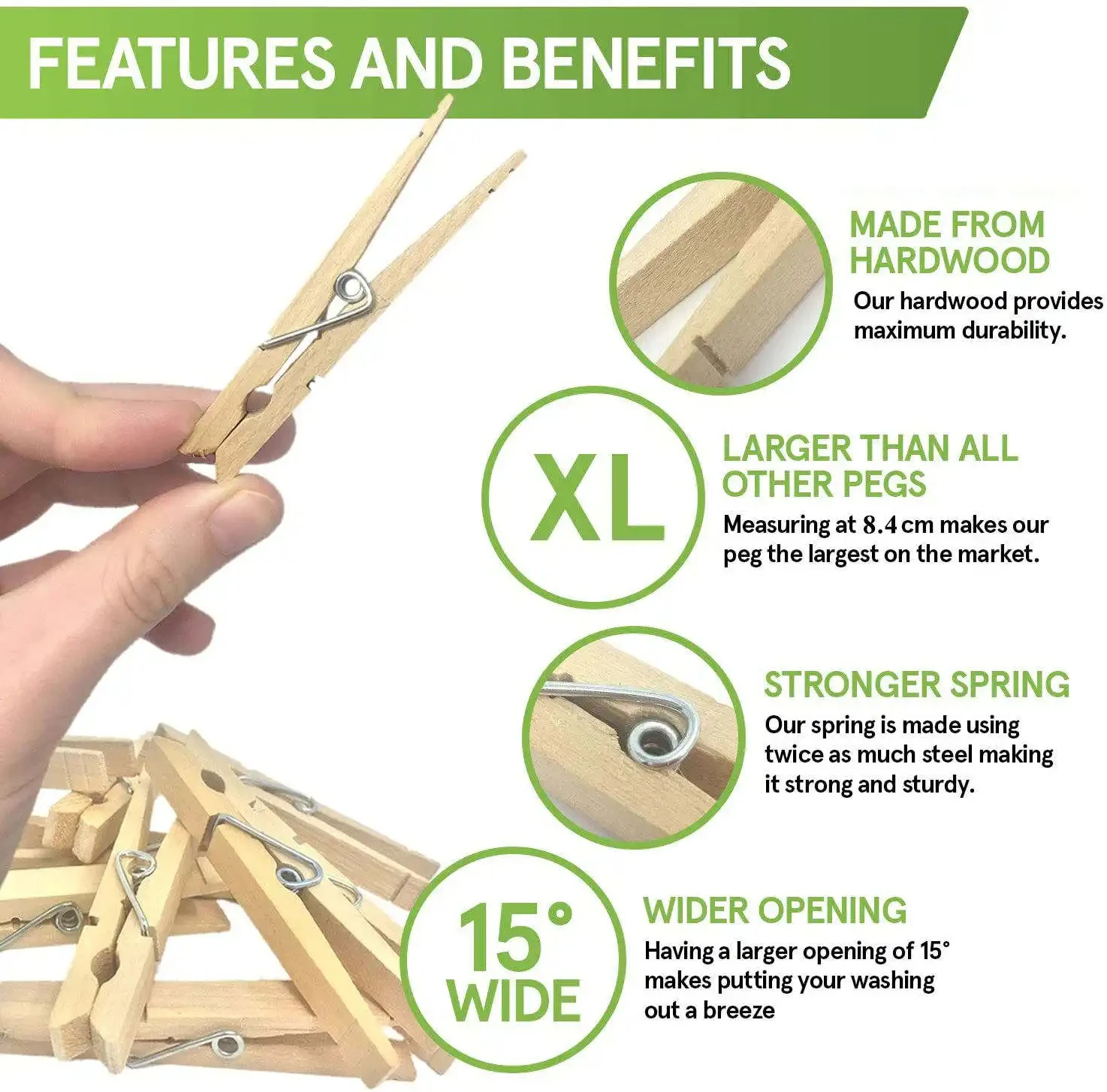 8.4cm 24pcs Strong Birch Wood Clothes Pegs Natural Clothes Drying  Photo Pegs  Wooden Clothes Pegs Hardwood Clothespins