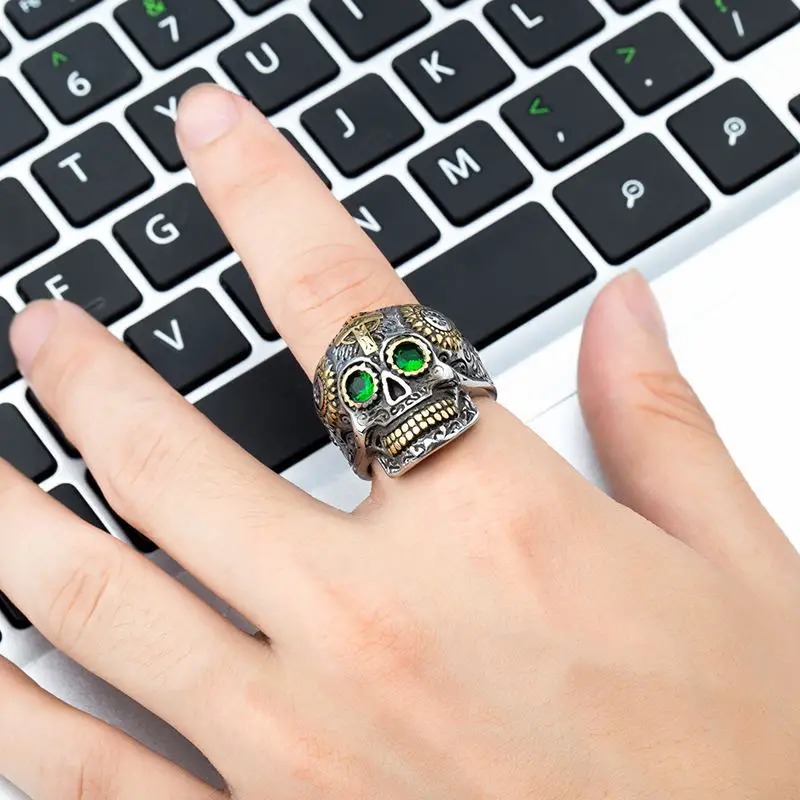Mens Retro Skull Ring  Carved Cross Rings Accessories Punk Gothic Engraved Ring for Men