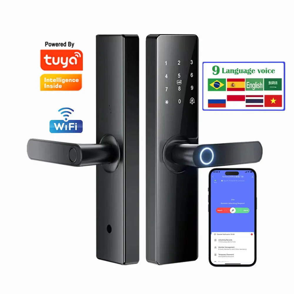 Fingerprint Combination Electronic Smart Door Lock Tuya Wifi App Remote Unlock Digital Smart Lock Key Card Safe Intelligent Lock