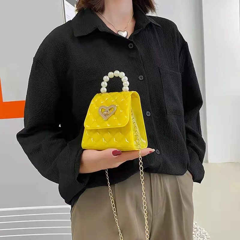 Wholesale Woman Silicone Mini Jelly Chain Ladies Bags Pearl Candy Crosschain small jelly Handbag