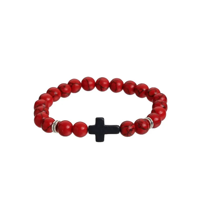 Minimalist Fashion Matte Black Bead Tiger Eye Bracelet Trendy Cross Turquoise Volcano Stone Bead Bracelet