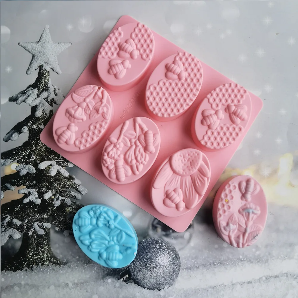 BPA Free 6 Cavity Oval 3D Honeycomb Silicone Soap Molds for Homemade Soaps Lotion Bar Bath Bomb Beeswax Chocolate and Dessert