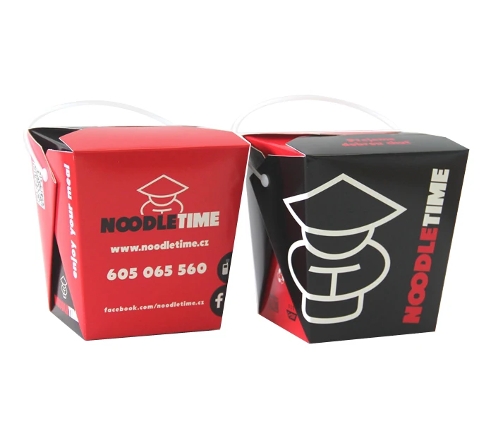 Red Black Restaurant Takeaway Packaging Disposable Lunch Box Takeout Asia Food Container With Plastic Handle