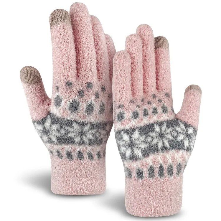 Pink Winter Magic Jacquard Glove With Factory Price