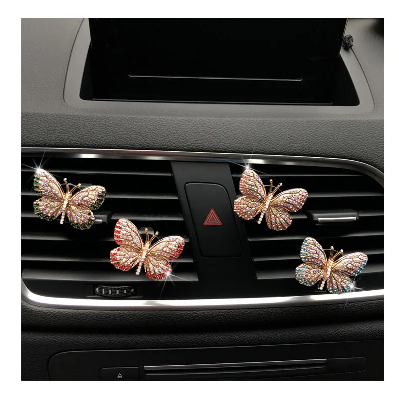 Exquisite Butterfly Shape Of Rhinestone Car Perfume Colorful Butterfly Car Air Freshener Decoration Clip Car Perfume