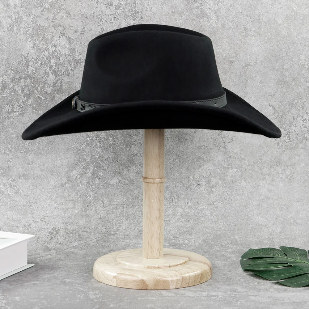 LiHua Wholesale Unisex 100% Wool Felt Large Brim Cowboy Hat Men Customized Leather Cowboy Hats