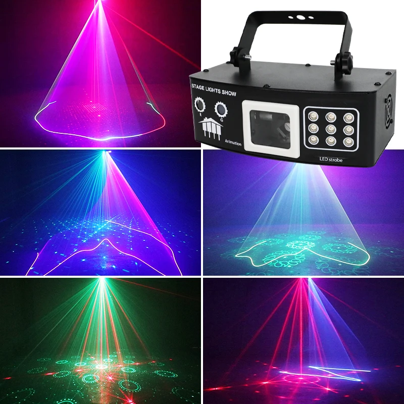 4-in-1 3D Animated Green Laser Projector with 9 LED Par Lamps UV Effect Remote Sound & DMX Control for DJ Disco Party Bar Club