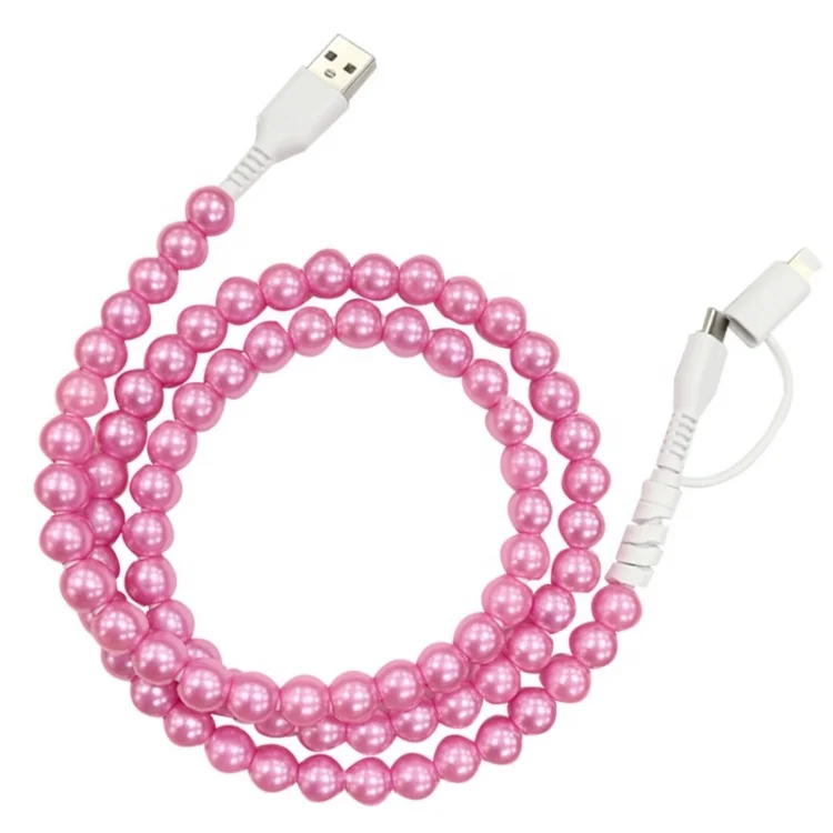 Manufacturers Directly Supply Innovative New Handmade Color Bead Data Cable Pink Pearl Beaded Mobile Phone Charging Cable