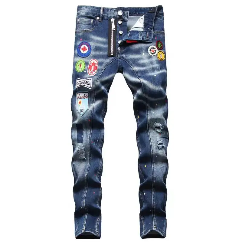 Men Italy d2 brand jeans Men denim trousers zipper stripe Slim black hole Shorts jeans for men hot sale in the 2022