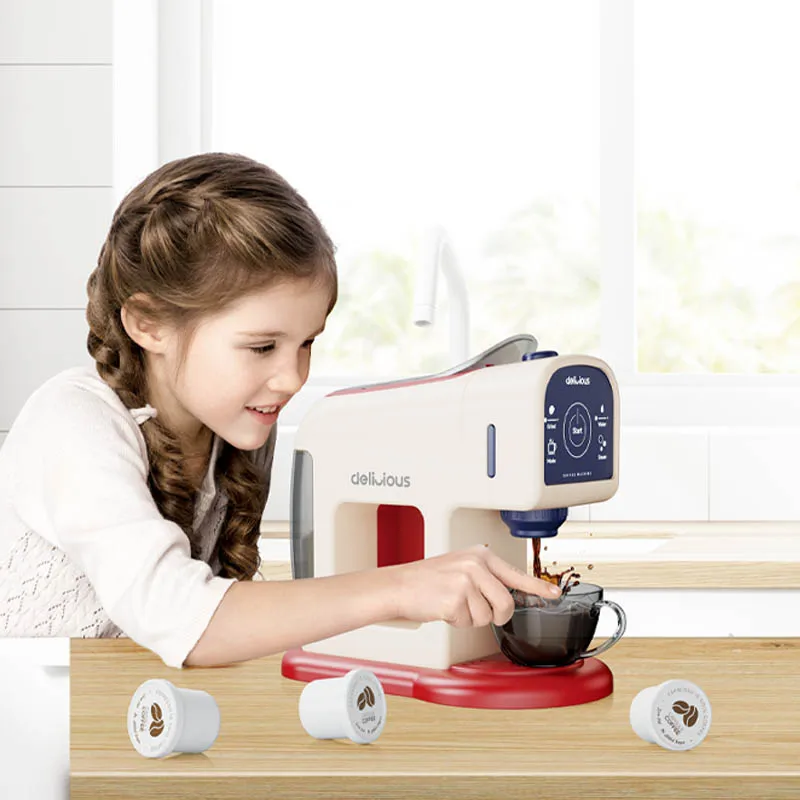 Kids play house coffee toy set plastic coffee machine toy with sound and light educational play kitchen Set with Play Food