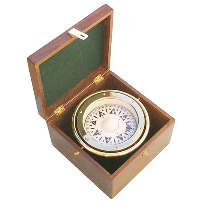 Manufacturer Of Gimble Compass In Wooden Box Vintage Reproduction Brass compasses for survey and decor