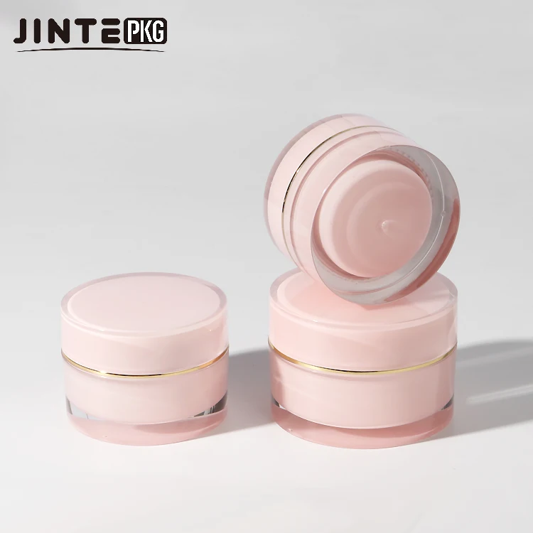 Beauty Round Shape   30g 50g Cosmetic Pink Plastic  Cream Jar  Double Wall  Pot Containers Acrylic Cream Jars with Pink Lid
