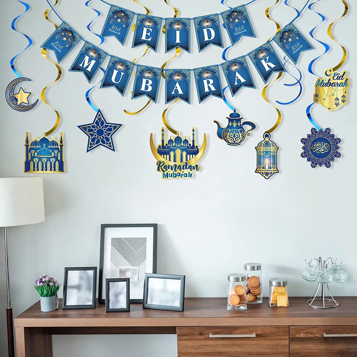 2023 New Eid mubarak decorations for table paper plate set disposable tableware set Napkins for Ramadan Eid Mubarak tableware