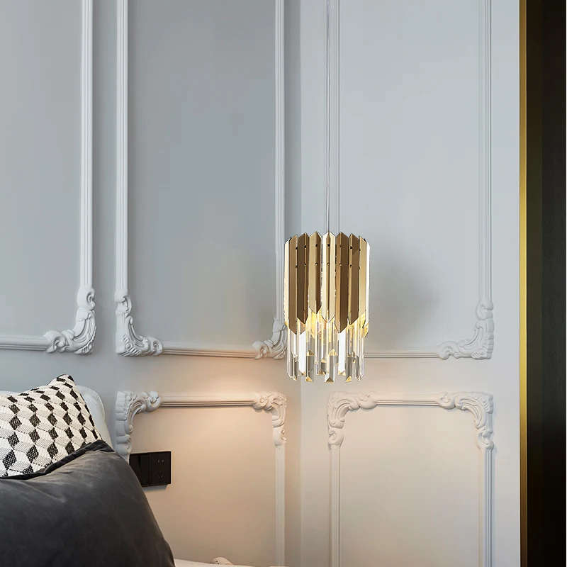 Gold Crystal Modern Chandelier Lighting for Dining Room Bedroom Bedside Luxury One/Three Heads Pendant Lamp Hanging