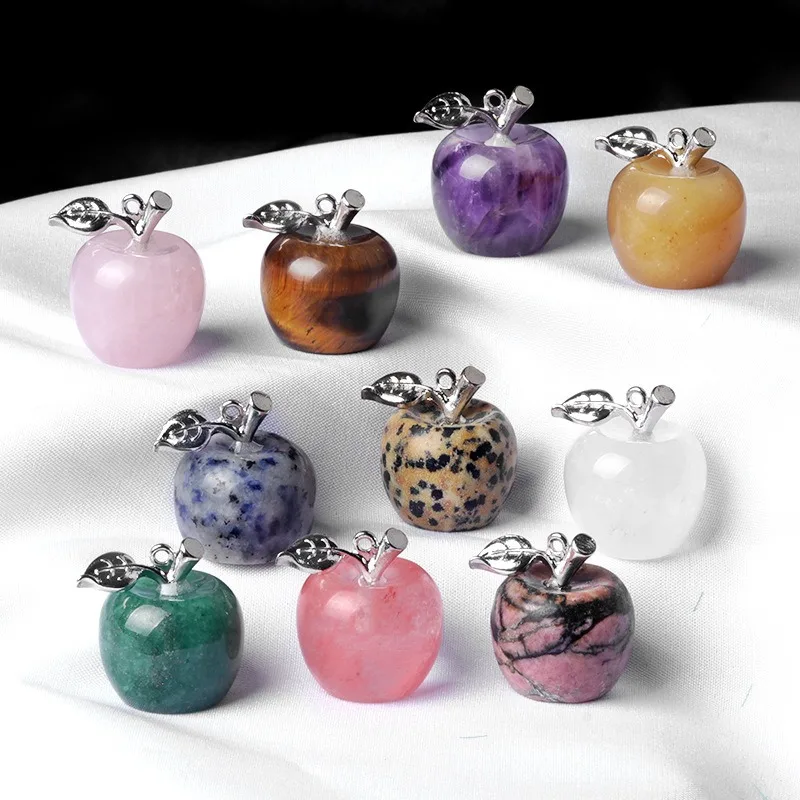 Gemstone Apple Shape Pendant Natural Stone Mini Apple Pendants 16x20mm Energy Mixed Gemstone Charm For Jewelry Making DIY Crafts