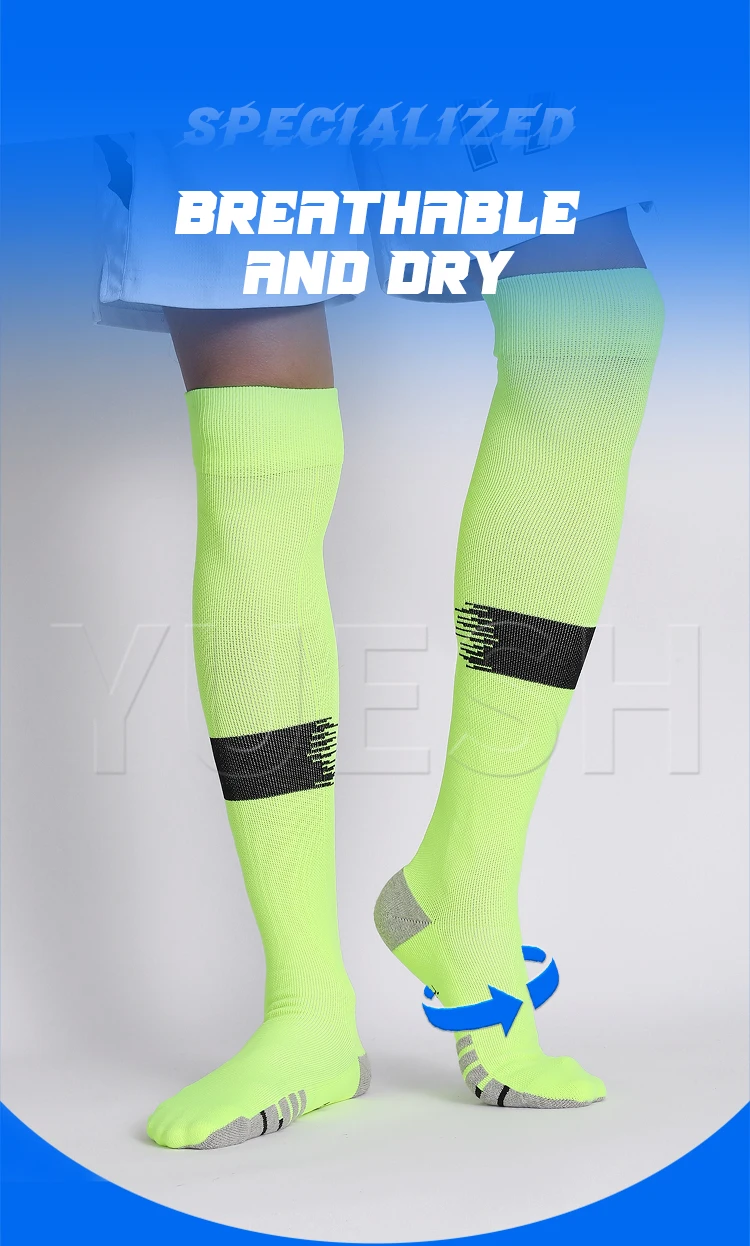 Men Sport Football Socks Plain Knee High Sport Socks full polyester striped soccer socks