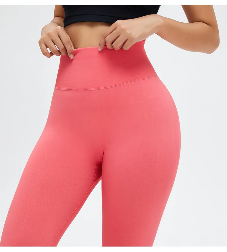 2022 Custom Logo High Waist Nude Tight Sport Pants Candy Color Butt Lift High Elasticity Workout Yoga Fitness Leggings For Women