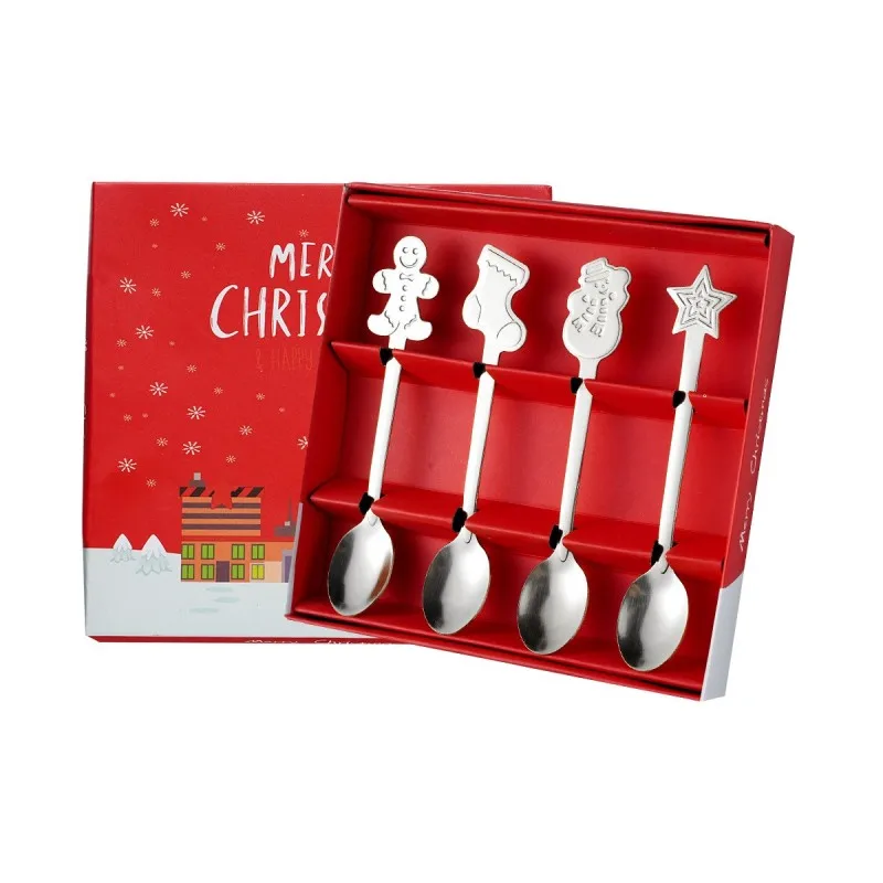 Luxury Stainless Steel Cutlery Set Christmas Gift Box with Spoon Fork Knife Matte Red Gold Plated Food Grade for Parties Travel