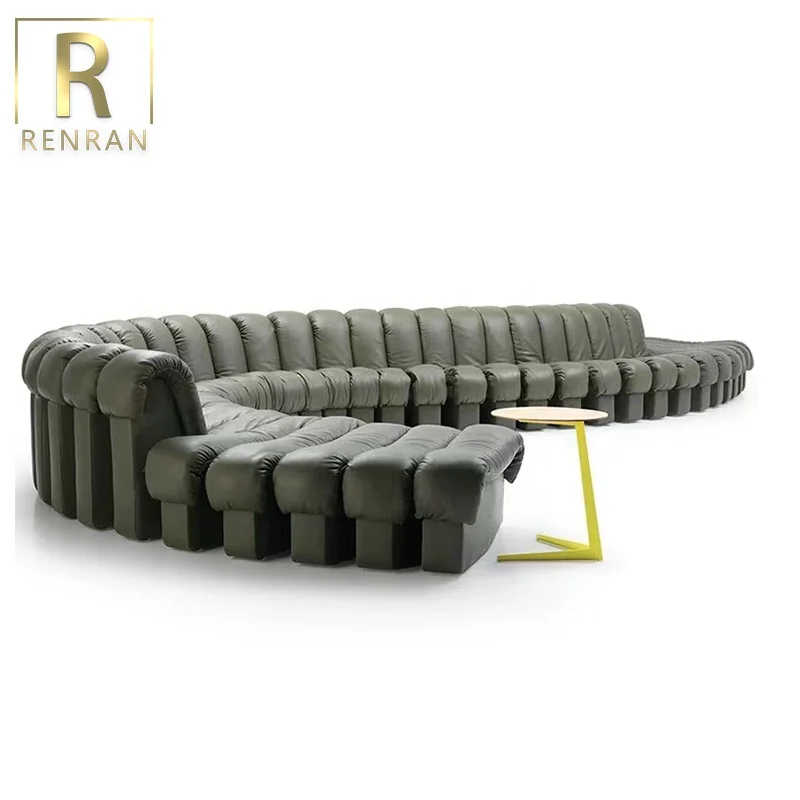 The latest Italian design piano sofa Villa living room sofas snake-shaped arc-shaped module combination leather luxury sofa set