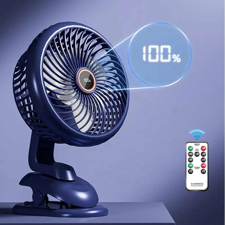 Remote control Portable Mini Fan Type-c Rechargeable 2400mah Desk Travel Stand Hung Fan Cooling Desktop digital display Clip Fan