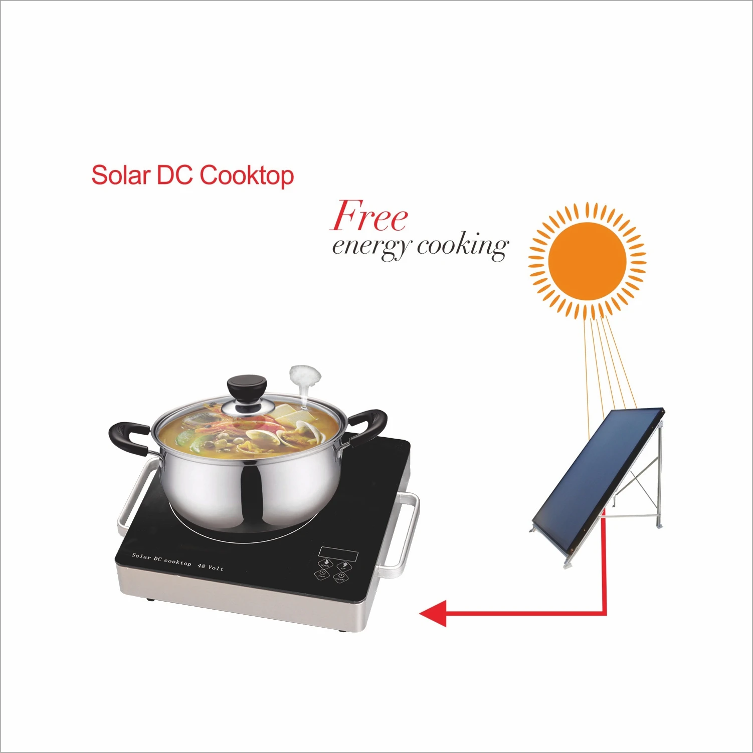 2020 first design solar cooker system AI-7 48Volt  infrared cooktop push buttons 500Watts Polished Crystal glass Electric ho