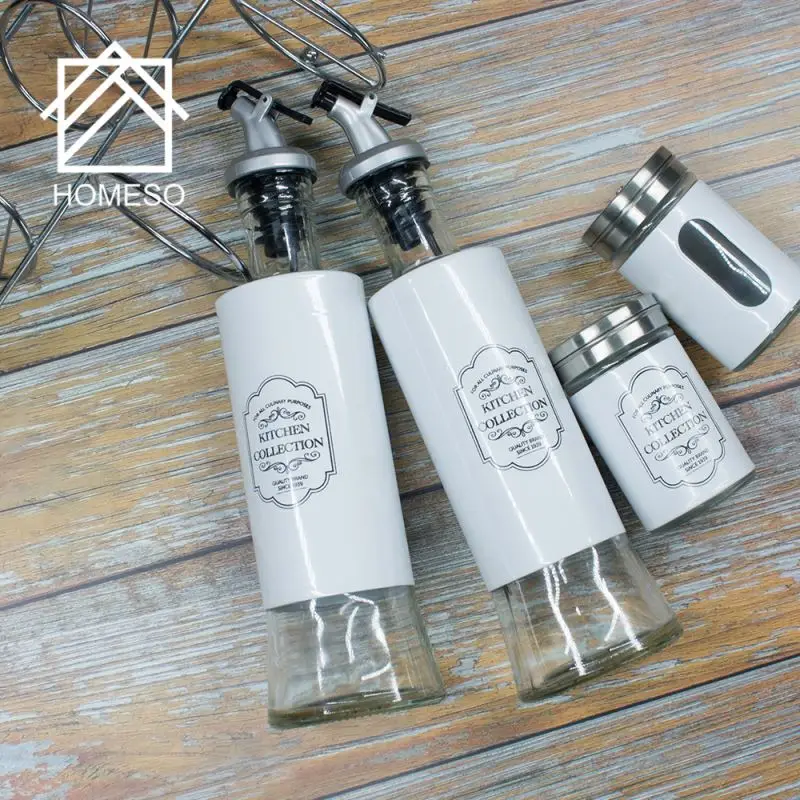 7Pcs/Set Rotating Stainless Steel Cruet Condiment Spice Jars Set Salt and Pepper Seasoning Kitchen Tool