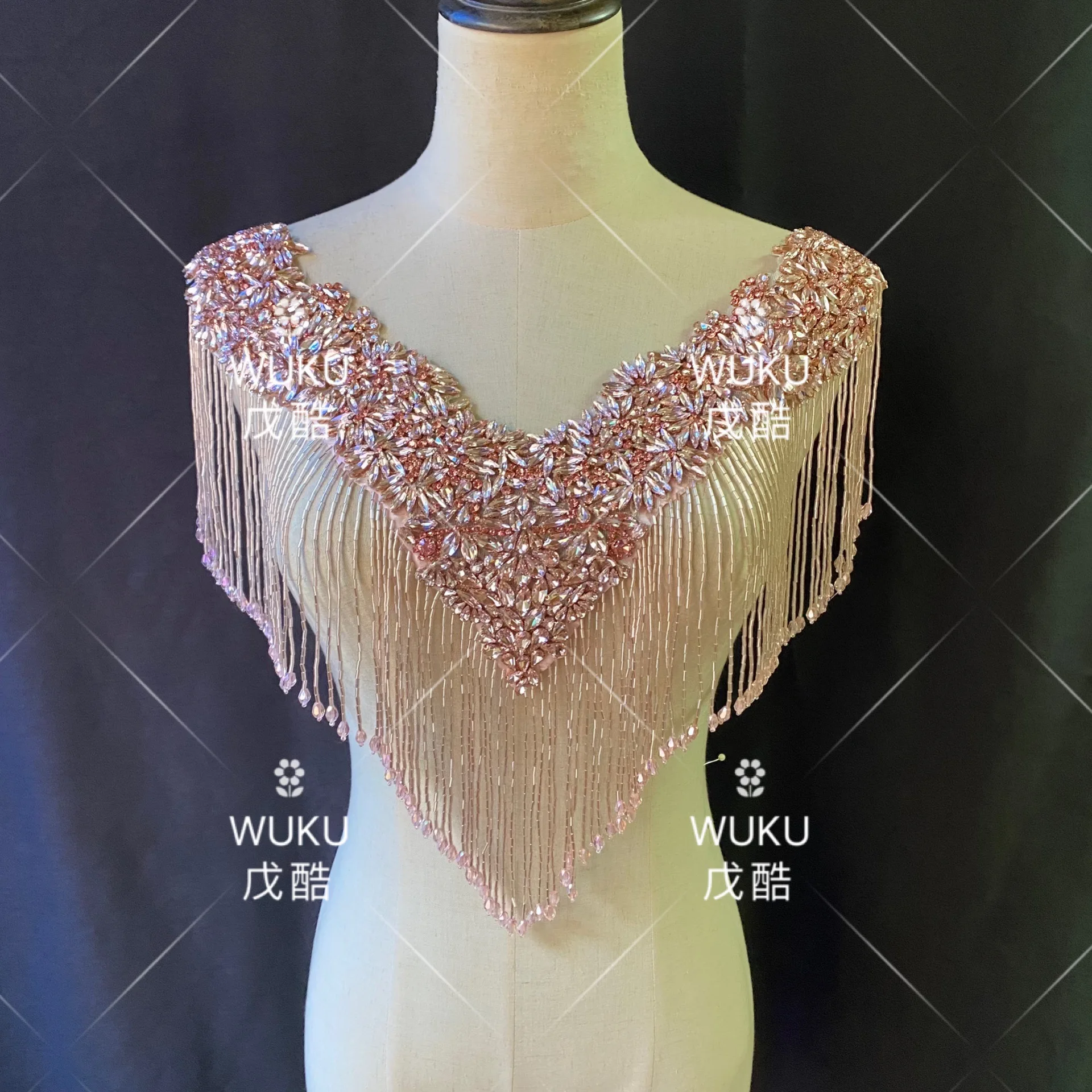 2022 wuku bling bling crystal bolero with tassel fringe in pink