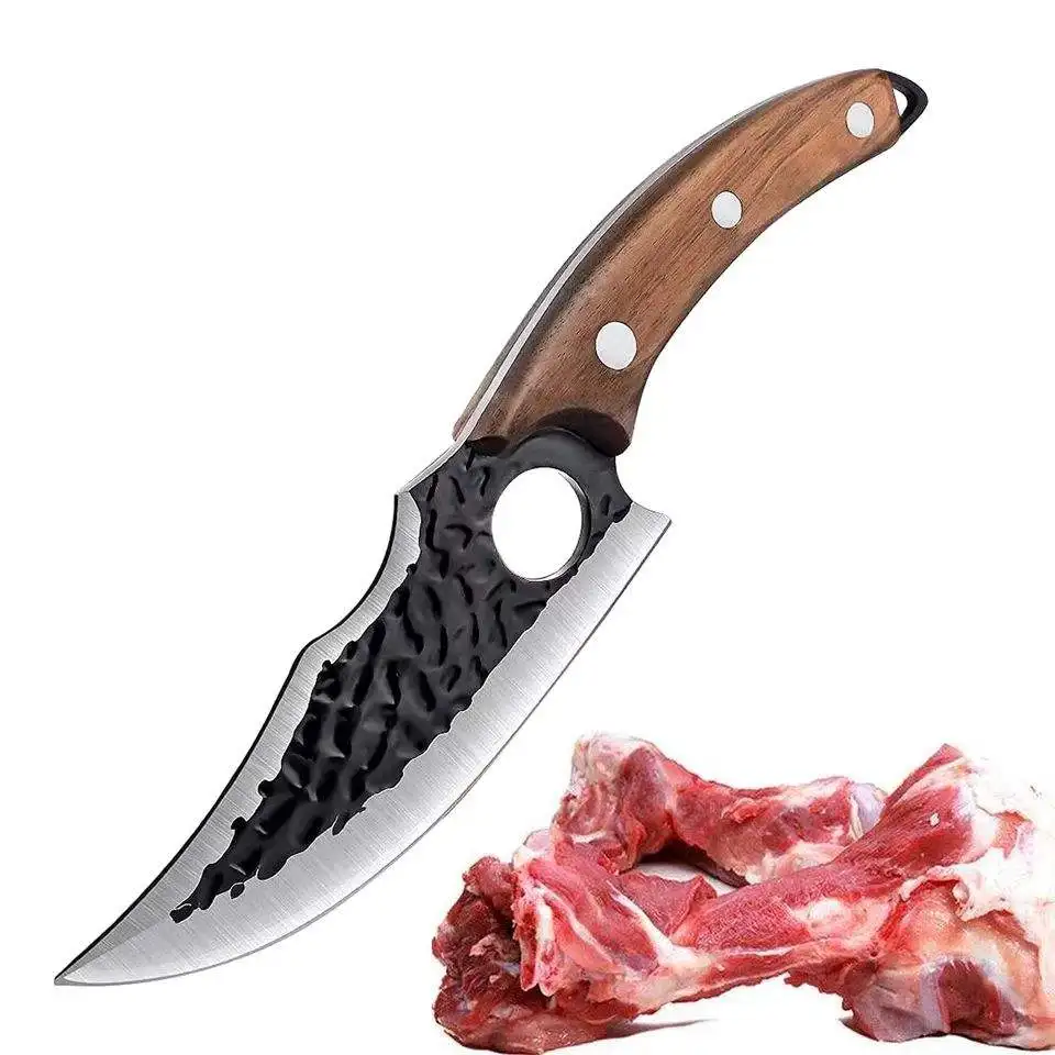 6 Inch Butcher Boning Chef Knife with Solid Wood Handle Handmade Forged Knife Kitchen Camping Cooking Slaughter Knife