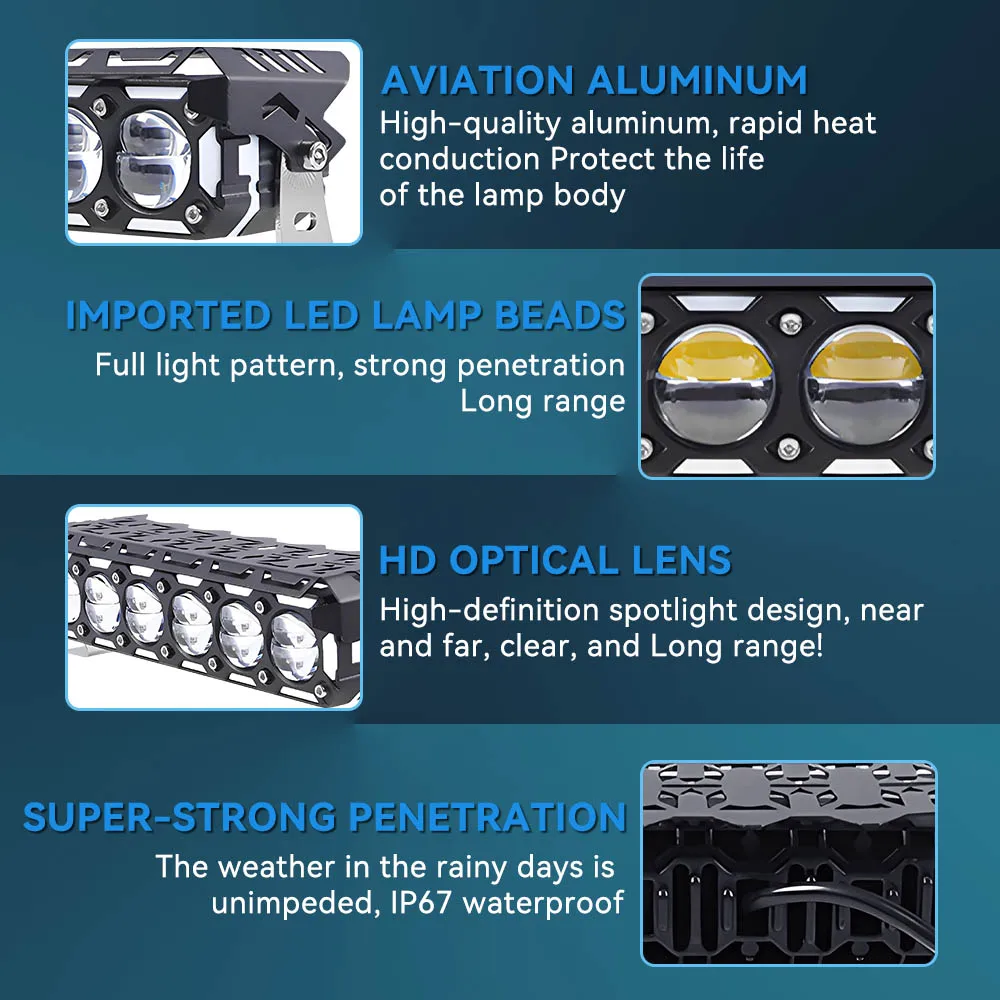 Jhs Super Bright Auxiliary Spotlight Strip Light Fog Light 140W Led Driving Headlights 6 Lens For Jeep Moto Suv