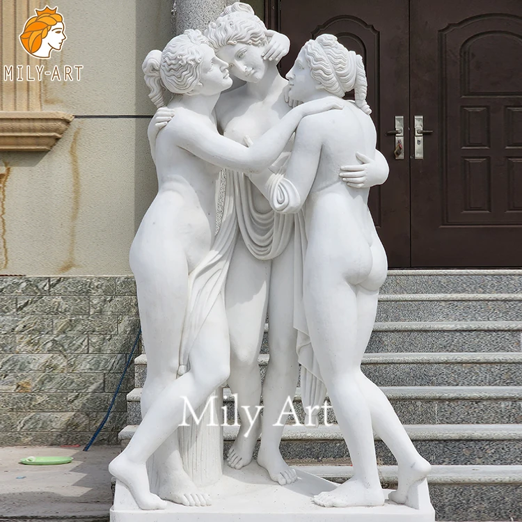 European Style Classic White Marble Statue of Beautiful Three Girl Sculpture