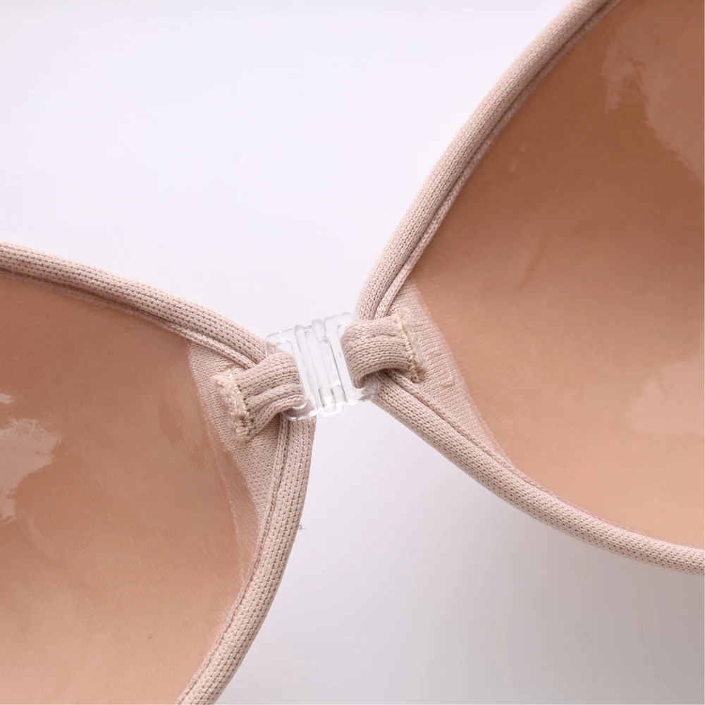 Mei Xiao Ti Glossy Cloth Silicone Bra Cup Fabric Face Silicone Inner Seamless Invisible Self-adhesive Stick On Chest Deep V Bra