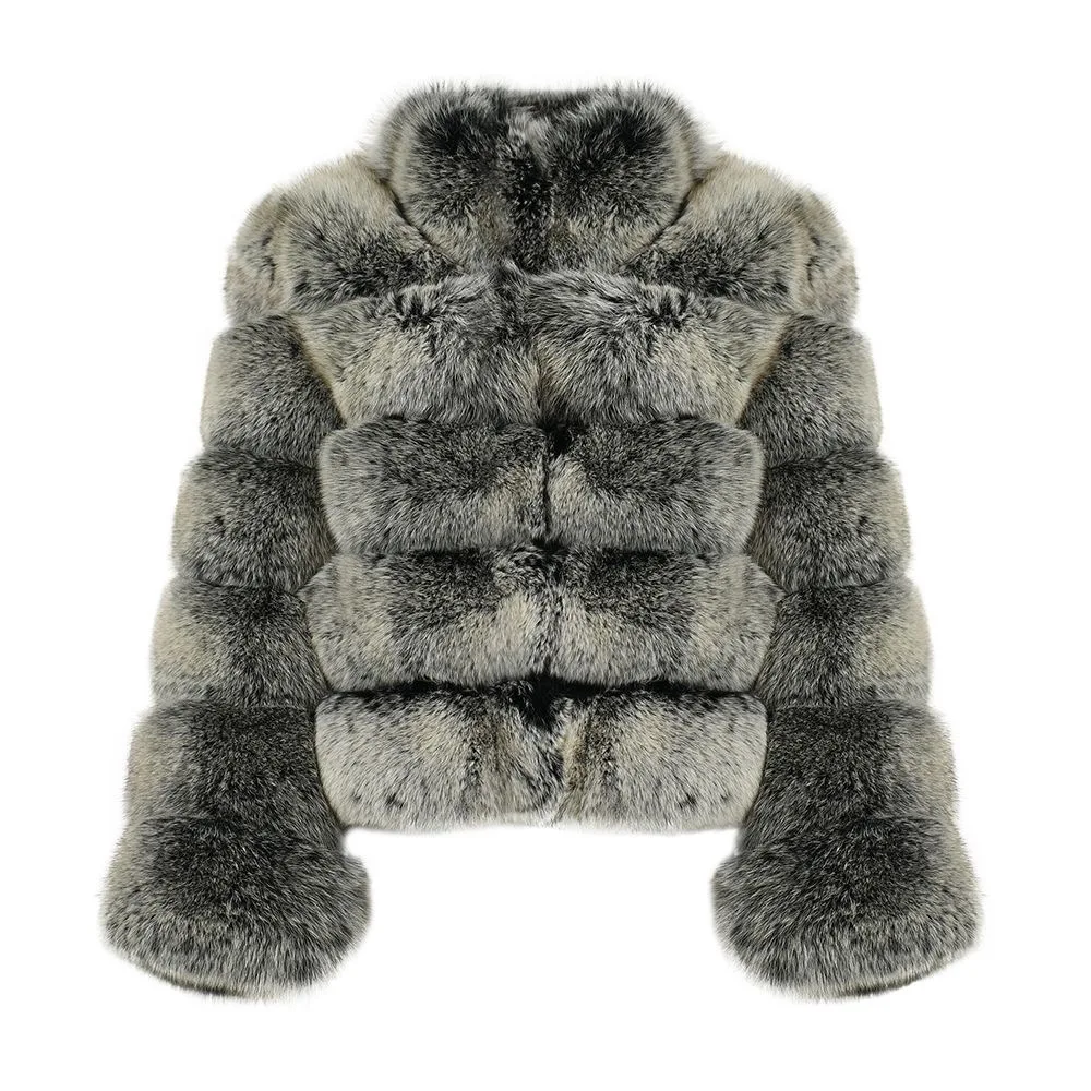 RX Furs Suppliers Rows Jacket Ladies With Heavy Animal Fur Thick Plush Fluffy Stand Collar Coat For Women Natural Fox Fur