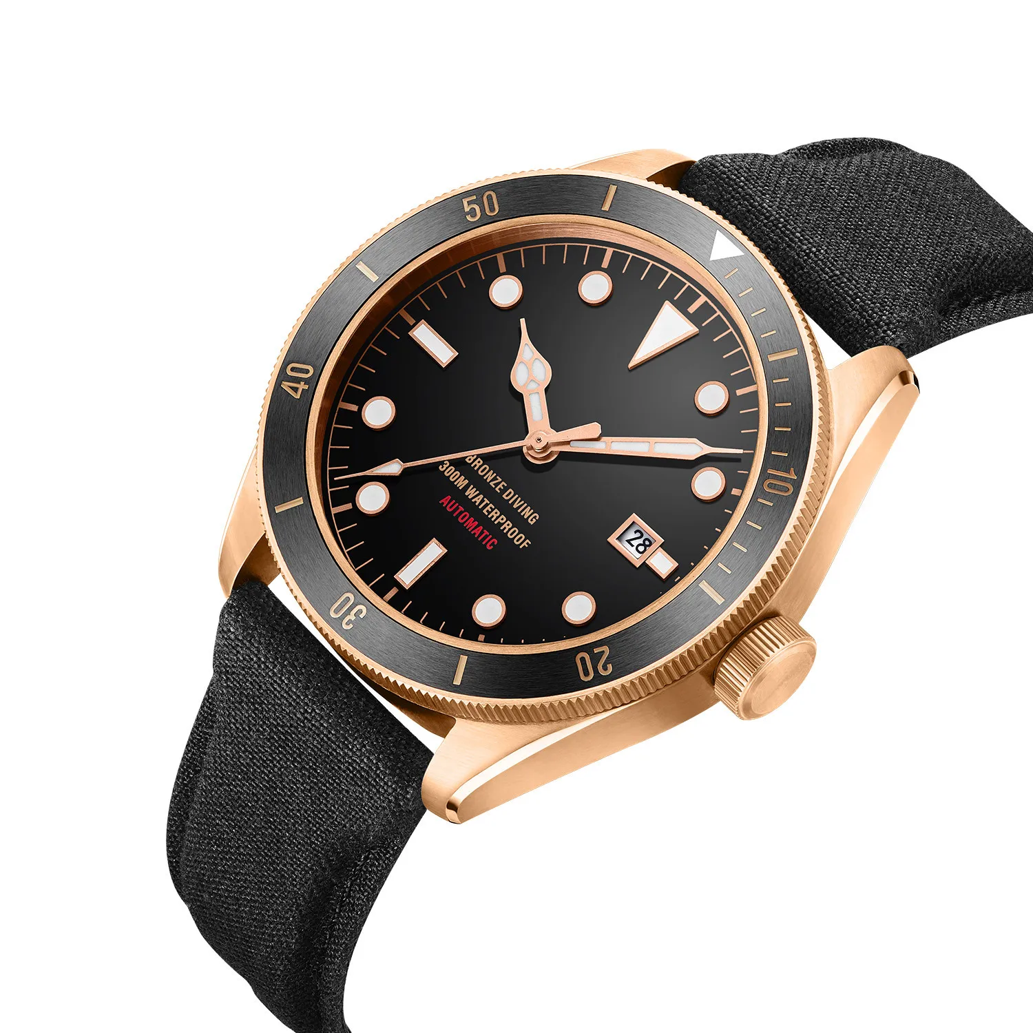 Vintage Bronze Diving Watch Bronze Bezel Sapphire Mechanical Genuine Strap Super Luminous 30bars Water Resistant Bronze Watch
