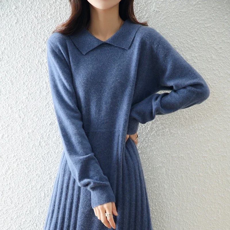 Autumn winter cashmere slim fit woolen knitted bottomed long dress