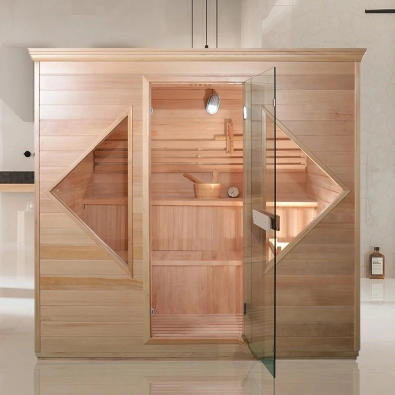 Traditional Steam Sauna Room With Wood Burning Stove