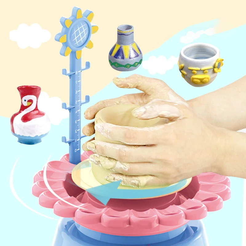 DIY Educational Toys Kids Automatic Pottery Clay Drawing Toy Child Pottery Wheel For Clay Machine Painting Play Clay Pottery Toy