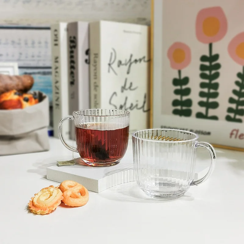 Striped clear 330ml plastic coffee tea mug milk cup custom printed PC coffee cups with handle