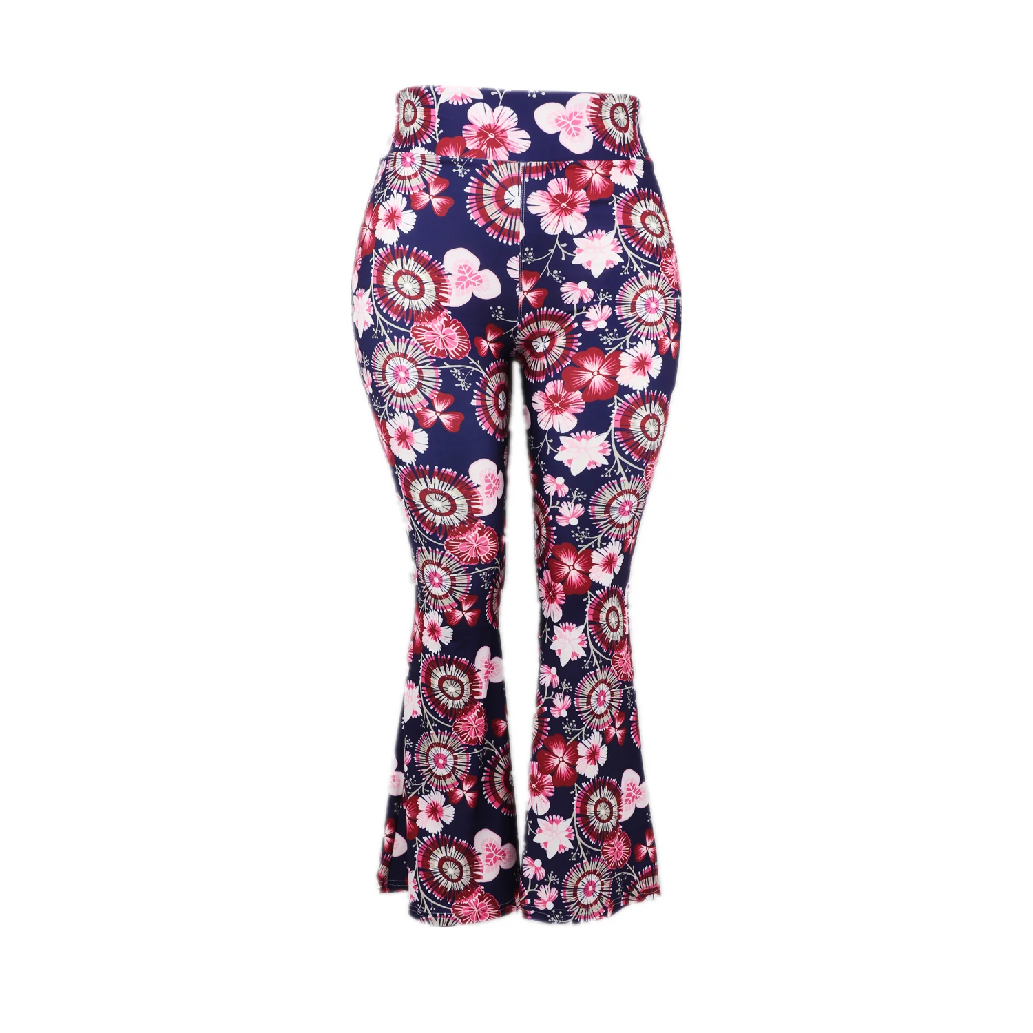 2021 Wholesale Custom Design Brushed Stretch Tights Super Soft Wide Leg Flare Pants Spring Pink Sunflowers Bell Bottom Leggings