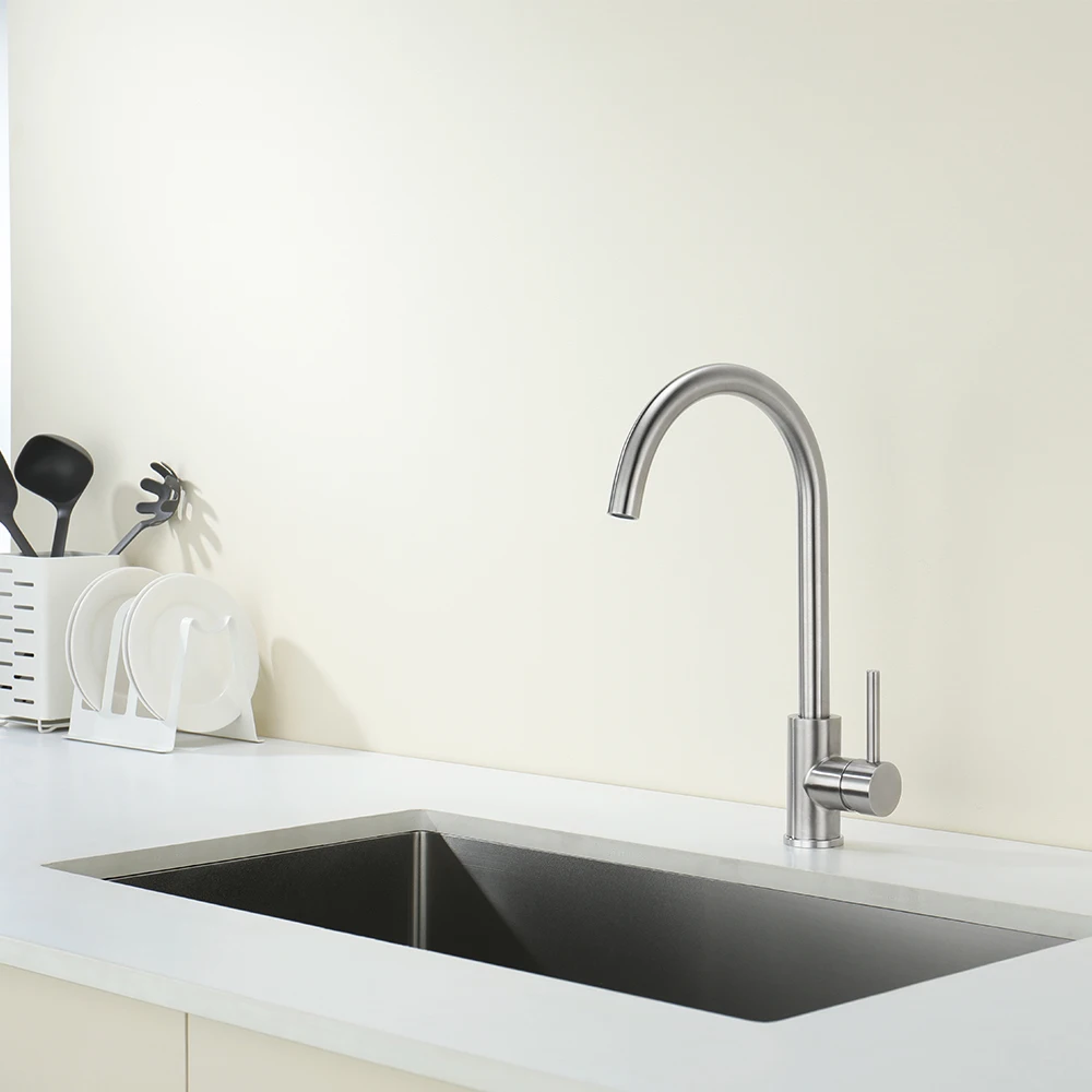 Brushed Stainless Steel 304 Stainless Handle Faucet Single Hole Kitchen Sink Taps Kitchen Sink Faucet